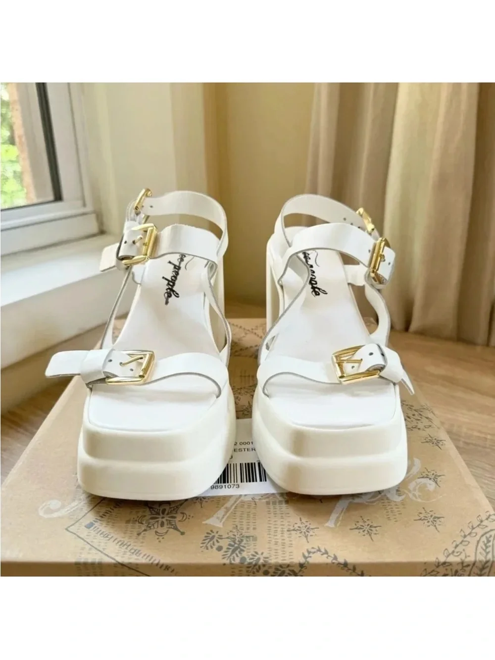 New Free People Pamela Double Stack Platform Heels White Womens 8